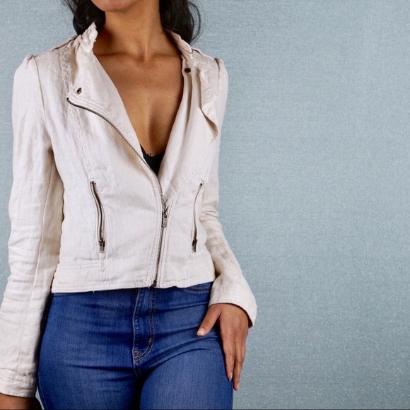 H&M Jackets & Blazers - H&M Diagonal Zip Linen Moto Jacket